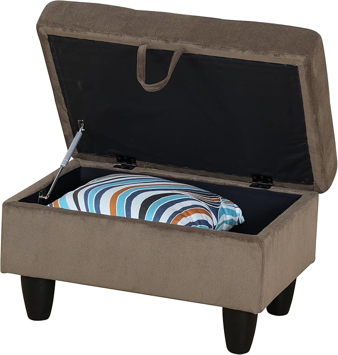 Ottoman Rectangular Storage Ottoman Bench, Flannel Footrest Stool Footstool with Lid for Living Room, Bedroom, Entryway, Brown, 28.5"x19"x17.5"-Ruum Studio Home