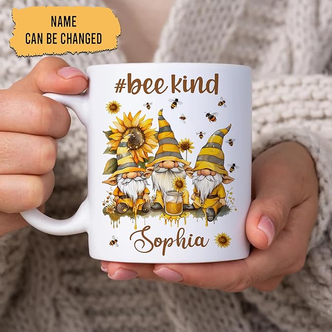 Hyturtle Personalized Bee Gnomes Mug - Bee Keeper Gifts For Women - Honeybee Gifts For Gnomes Lover - Animals Present For Lover - Teacher Appreciation Present - Custom Coffee Cup Ceramic Mug 11 15 Oz-Ruum Studio Home