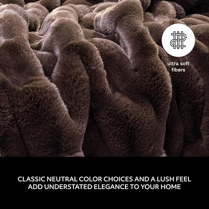 Mon Chateau Premium Reversible Luxury Faux Fur Throw for Couch, Sofa, or Bed - Plush Cozy Soft Blanket for Sleeping or Home Décor, 60" x 70" (Brown)-Ruum Studio Home