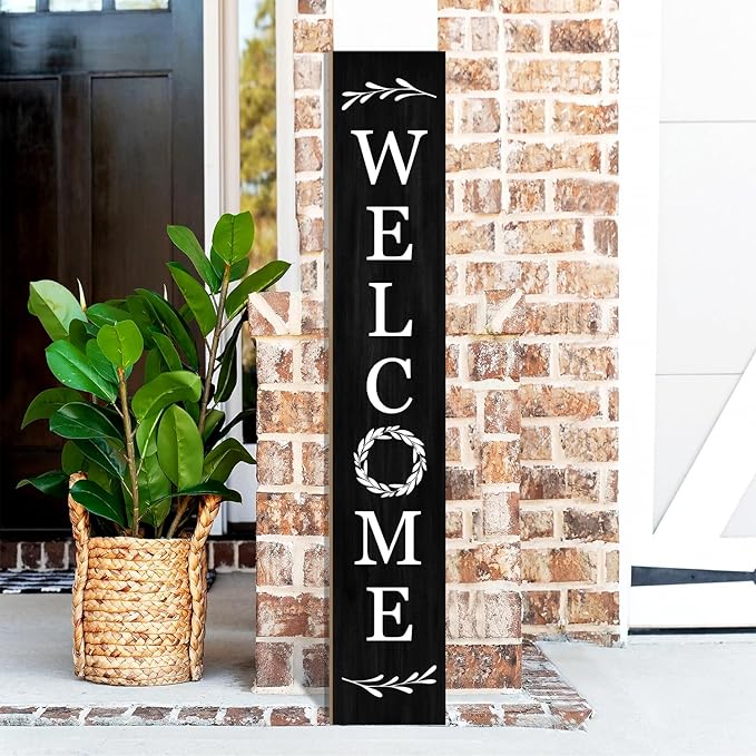 Welcome Wooden Porch Sign 47.2"H Front Door Rustic Standing Large Welcome Porch Sign for Home Front Porch Decor Rustic Wall Decor Home Farmhouse Yard Door Decorations -Black Porch Decor-Ruum Studio Home