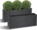 SUNNYPARK Set of 2 Large Rectangular Planter with Removable Liner, All-Weather PE Rattan Modern Planters Indoor Outdoor Flower Plant Pots Garden Box Patio Yard Front Porch Deck-Ruum Studio Home