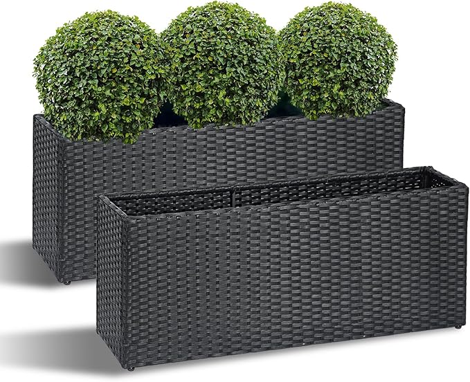 SUNNYPARK Set of 2 Large Rectangular Planter with Removable Liner, All-Weather PE Rattan Modern Planters Indoor Outdoor Flower Plant Pots Garden Box Patio Yard Front Porch Deck-Ruum Studio Home