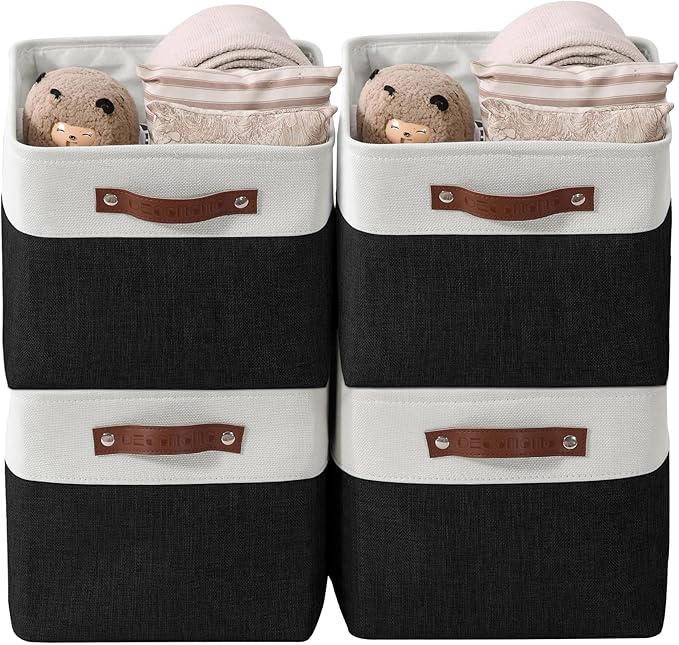 DECOMOMO Storage Bins Fabric Storage Baskets for Shelves, Linen Closet Organization Toys Nursery (Black and White, Large - 4 Pack)-Ruum Studio Home