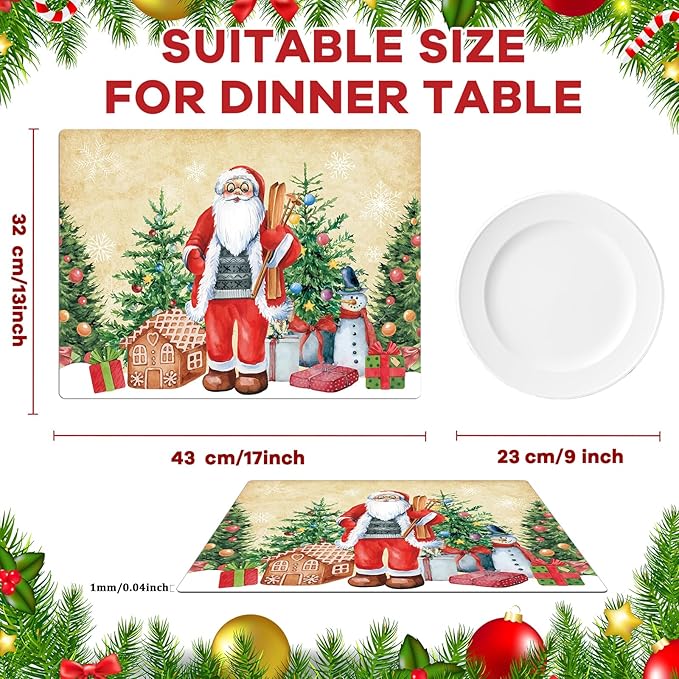 Christmas Placemats Set of 6 Retro Christmas Plastic Table Place Mats Merry Christmas Dining Mats Washable Xmas Holiday Rustic Vintage Table Decoration for Indoor Outdoor Christmas Party Dining Table-Ruum Studio Home