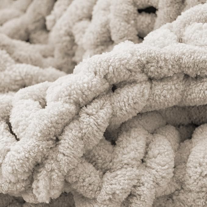 Battilo Chunky Knit Throw Blanket, Soft and Thick Chenille Throw Blanket, 50"x60" Handmade Cable Knit Crochet Blanket, Large Rope Knot Throw Blankets for Couch Sofa Bed Home Decor, Taupe-Ruum Studio Home