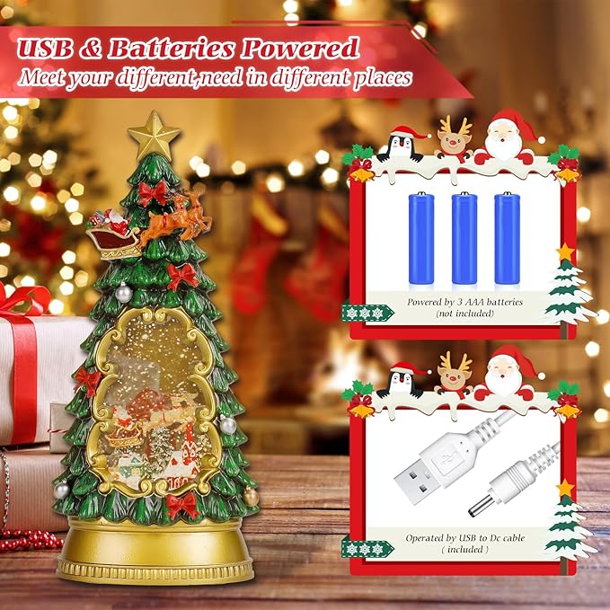 Christmas Snow Globes,with Musical and 6 Hour Timer,Snow Globes Lights, Christmas Indoor Decorations, Christmas Tree Decorations,USB & Battery Powered,Christmas Christmas Santa Claus-Ruum Studio Home