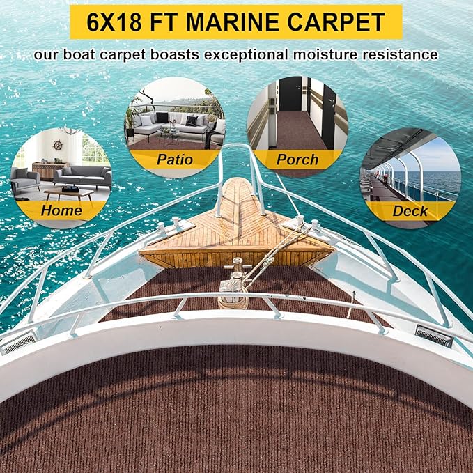 Marine 6 FT x 18 FT Brown Indoor/Outdoor Rug 0.2" Thick - Boat Carpet with Water-Proof TPE Backing, Non-Slide for Home, Patio, Porch, Deck-Ruum Studio Home