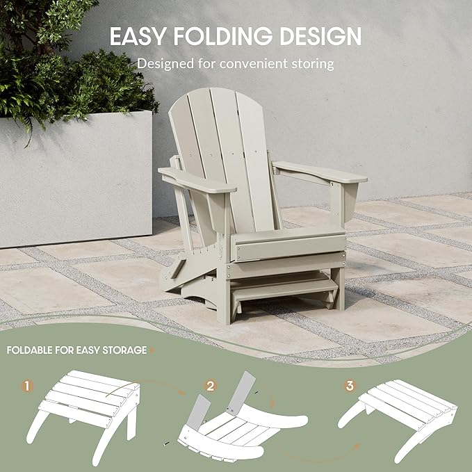 WestinTrends Outdoor Ottoman, Patio Adirondack Ottoman Foot Rest, All Weather Poly Lumber Folding Foot Stool for Adirondack Chair, Widely Used for Outside Porch Pool Lawn Backyard, Sand-Ruum Studio Home