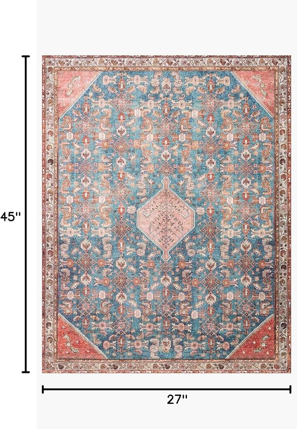 Loloi Layla Collection LAY-10 Marine/Clay 2'-3" x 3'-9" .13" Thick Accent Rug, Soft, Durable, Vintage Inspired, Distressed, Low Pile, Non-Shedding, Easy Clean, Printed, Living Room Rug-Ruum Studio Home