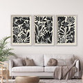 Abstract Floral Botanical Wall Art 16x11 Inch 3 Piece Black Vintage Boho Plant Flower Minimalist Wood Frame Sign Home Living Room Family Office Mid Century Print Wall Hanging Decor (White)-Ruum Studio Home