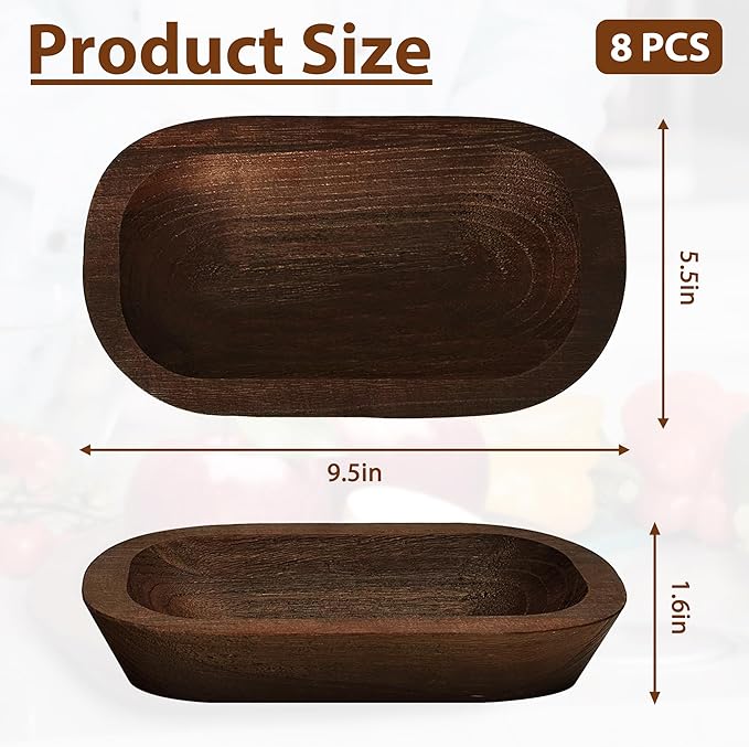 Royxen 8 Pack Wood Dough Bowl, Wooden Dough Bowls Paulownia, Rustic Bowl Vintage, Bowls for Candle (Brown, 9.7" x 6")-Ruum Studio Home