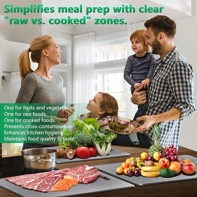 Titanium Cutting Boards for Kitchen [Set of 3], Double Sided Pure Titanium Cutting Board | Easy to Clean | Dishwasher Safe | Food-Grade Raw & Cooked Foods or Outdoor Camping Chopping Board-Ruum Studio Home