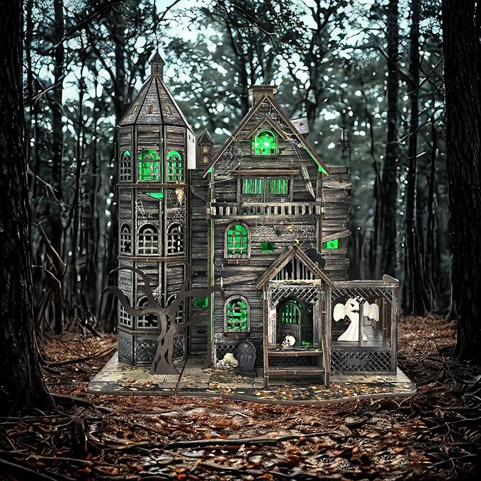 DIY Mini House Kit, Miniature Haunted House Kits with LED Accessories Furniture, 3D Wooden Puzzles for Adults, Dollhouse Craft Gifts for Girls, Boys, Teens-Ruum Studio Home