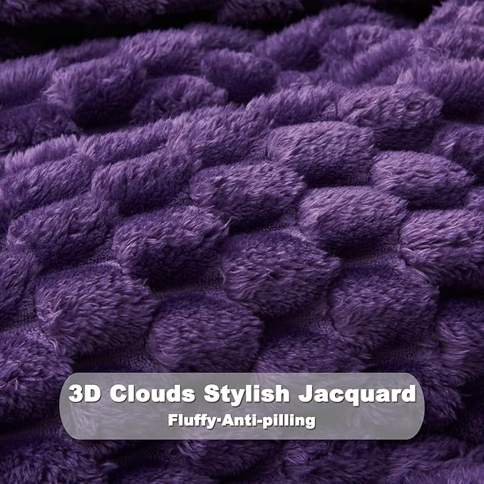 NEWCOSPLAY Super Soft Throw Blanket Purple Premium Silky Flannel Fleece 3D Clouds Stylish Jacquard Lightweight Bed Blanket All Season Use 350GSM (Purple, Throw(50"x60"))-Ruum Studio Home