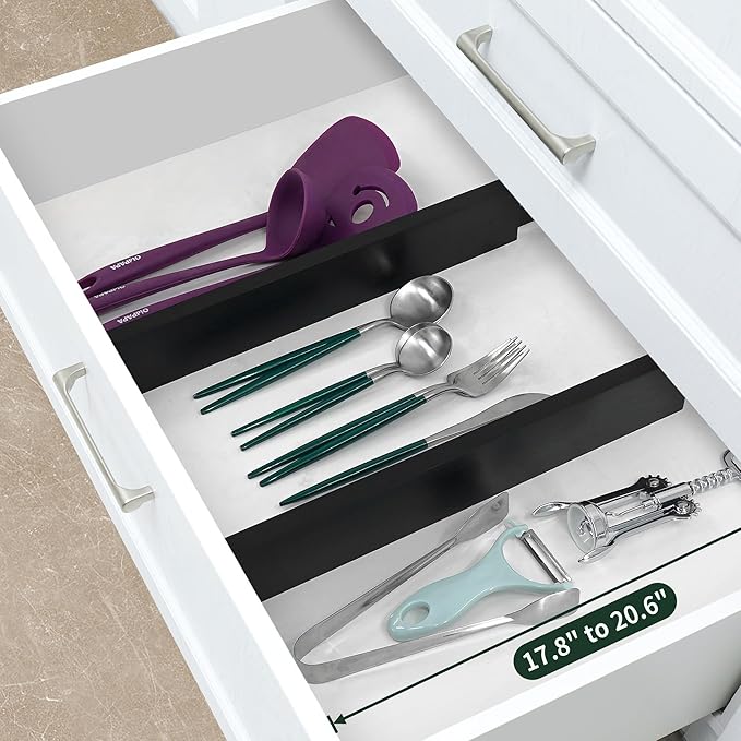 Utoplike 4 pcs Bamboo Kitchen Drawer Dividers Large, Adjustable Black Drawer Organizers, Spring Loaded, Works in Kitchen, Dresser, Bathroom, Bedroom, Drawer, Desk, 2.4" H-Ruum Studio Home