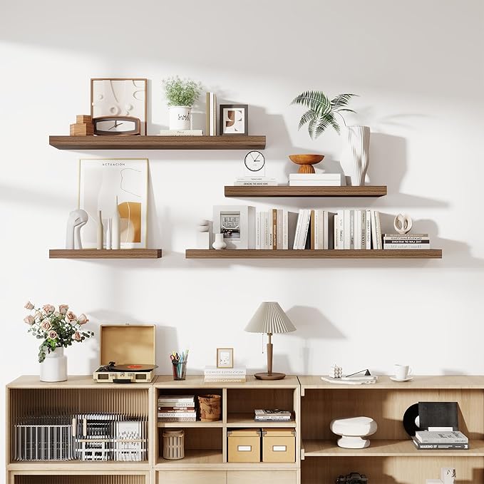 48 Inch Floating Shelves, 12 Inch Deep Floating Shelves for Wall, Floating Shelf with Invisible Brackets, Deep Shelves for Bathroom, Bedroom, Living Room, 1 Pack, Walnut-Ruum Studio Home