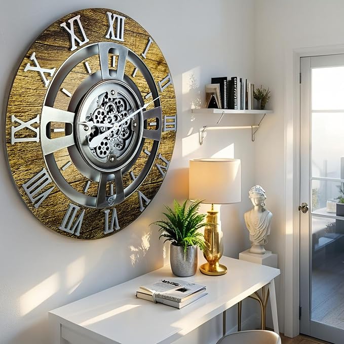 The Gears Clock Real Moving Gear Wall Clock England Line (Gold Antique, 24 inches (60 cm))-Ruum Studio Home