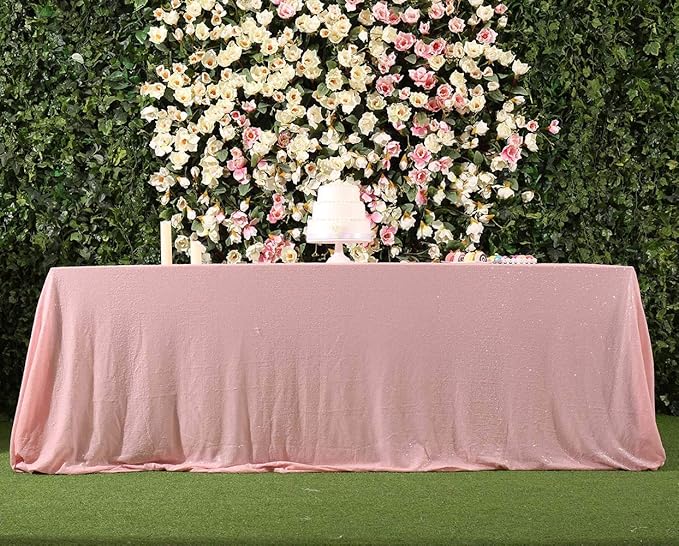 SquarePie Sequin Tablecloth 60 x 120 Inch Pink Sparkly Table Linen for Wedding Party-Ruum Studio Home