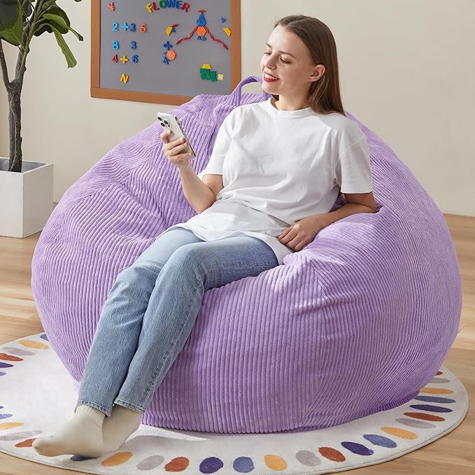 Hobestluk 3.5FT Bean Bag Chair Adult Bean Bag Chair Large Bean Bag Chair with Filler Included Teardrop Bean Bag with Removable Cover for Bedroom Living Room - (Large, Purple)-Ruum Studio Home