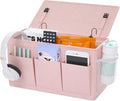 Dual-purpose Bedside Caddy Bedside Organizer, Bed Caddy with 6 Pockets, Versatile Bedside Storage Solution Magazine Remotes holder, ideal for Home, Dorm, Hospital, Crib Bed (Pink)-Ruum Studio Home