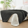 Bigacogo Chunky Knit Throw Blanket for Couch, 51x63 inches, 100% Hand Knitted with Thick Jumbo Chenille Yarn, Cozy Soft Large Rope Knot Cable Crochet Blankets for Sofa Bed Living Room, Dark Grey-Ruum Studio Home