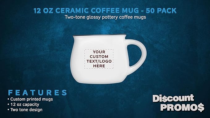 Custom Glazed Campfire Coffee Mugs 12 oz. Set of 50, Personalized Bulk Pack - Perfect for Coffee, Tea, Espresso, Hot Cocoa, Other Beverages - White-Ruum Studio Home