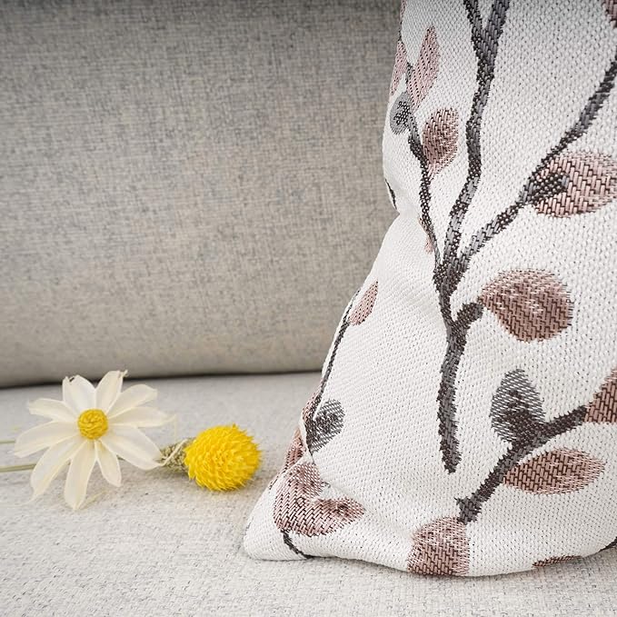 YOUR SMILE Classical Embroidery Jacquard Pink Leaf Pattern Square Decorative Throw Pillow Case Cushion Cover 18x18 inch-Ruum Studio Home