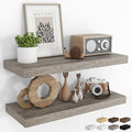 RICHFOCUS 31.5Inch Floating Shelves for Wall 2 Pack Shelves for Bedroom|Kitchen|Bathroom Wall Mounted Rustic Wood Floating Shelf with Invisible Brackets for Books|Storage|Decor, Grey-Ruum Studio Home