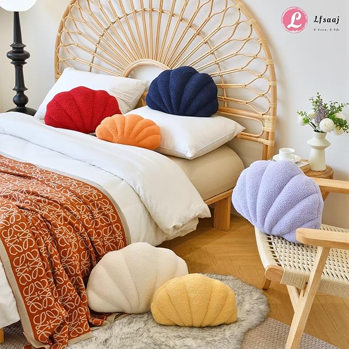 Red Seashell Throw Pillows, Shell Shaped Throw Pillows, 13 Inch Soft Home Decorative Pillow Plush Cushion for Bed Couch Living Sofa Room Decor Accent Throw Pillow-Ruum Studio Home