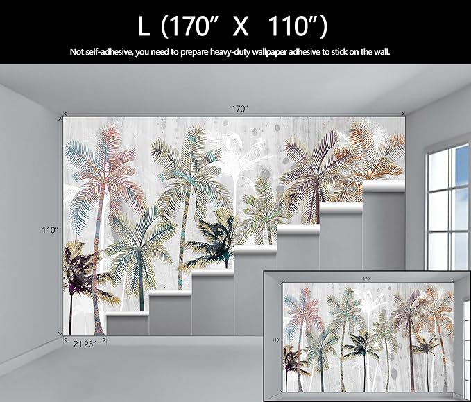 Hand Painted Coconut Tree Wallpaper Bedroom Tropical Plants Leaves Landscape Wall Mural Living Room (Not Peel and Stick)-Ruum Studio Home