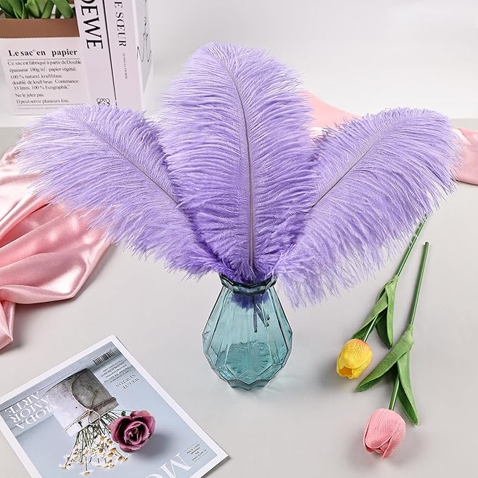 THARAHT Lavender Ostrich Feathers 24pcs Natural Bulk 8-10Inch 20cm-25cm for Crafts Wedding Party Centerpieces Flower Arrangement Easter Gatsbi and Home Decoration Feather-Ruum Studio Home