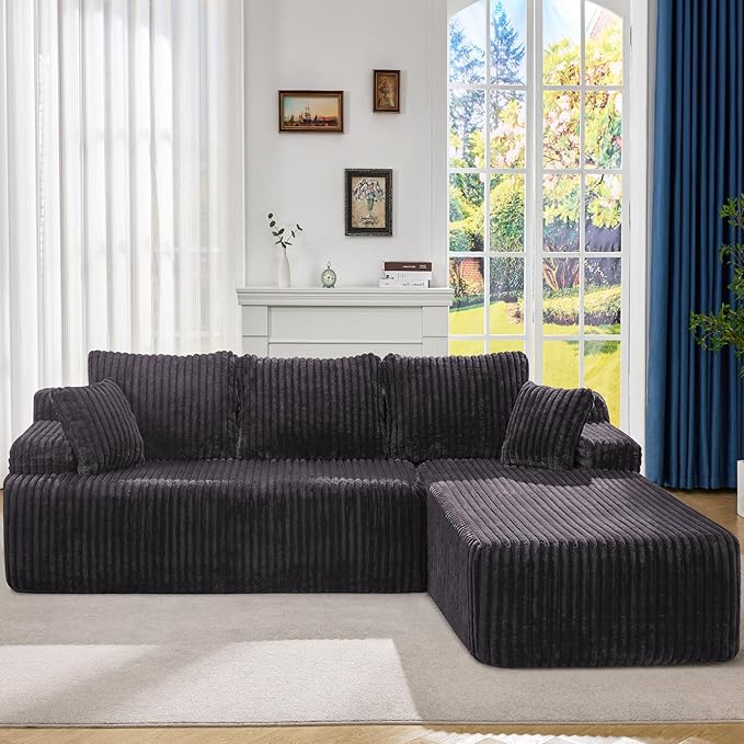 Hobestluk Modular Sectional Sofa Couches 108" L-Shape Couch 3 Seat Modular Sofa Memory Foam Sectional Couches for Living Room, Boneless Couch with Oversized Chaise (Grey, Right Facing)-Ruum Studio Home