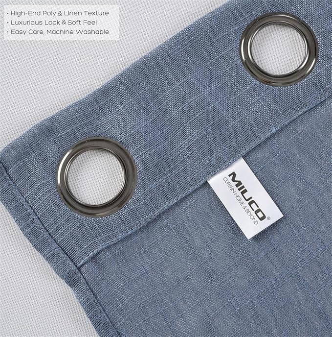 MIUCO Semi Sheer Curtains Poly Linen Textured Solid Grommet Curtains 95 Inches Long for French Doors 2 Panels (2 x 37 Wide x 95" Long) Dusty Blue-Ruum Studio Home