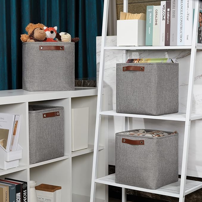 DULLEMELO Square Storage Cubes Baskets for Gifts Empty, 11 inch Cube Stroage Bins Linen Closet Organizers and Storage Baskets for Toy Nursery Shelves Bedroom Storage(4 Pack - 11" Grey)-Ruum Studio Home