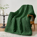 Chunky Knit Throw Blanket, 40''*50'' Knitted Throw Chenille Yarn for Bed Couch, Handmade Grass Green Crochet Big Thick Blanket, Machine Washable Cute Comfy Blanket for Home Decor-Ruum Studio Home