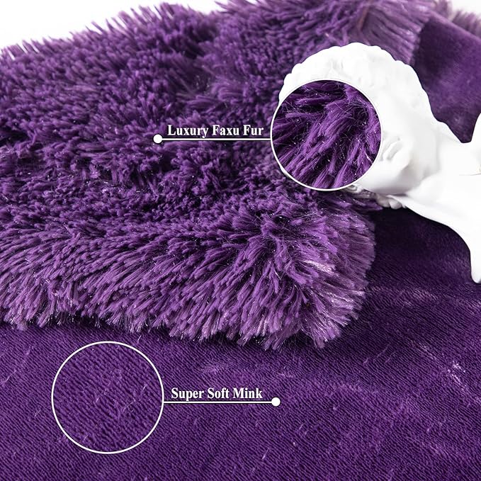GONAAP Fuzzy Faux Fur Throw Blanket Purple Super Soft Cozy Plush Fuzzy Shaggy Blanket for Couch Sofa Bed (Purple, Throw(40"x50"))-Ruum Studio Home