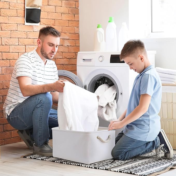 TheWarmHome Fabric Storage Bin, Large 1 Pack 15.7L*11.8W*8.3H Storage Basket for Home Storage and Organization, Shelf Basket with Cover for Living Room Bedroom Closet（White-Ruum Studio Home