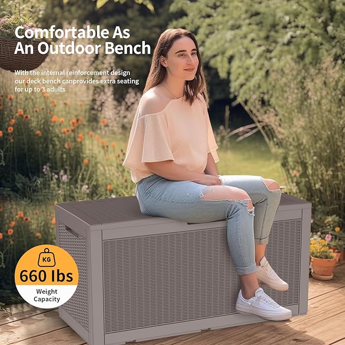 DRATO 100 Gallon Large Deck Box, Outdoor Storage Box for Patio Furniture, Patio Cushions, Gardening Tools, Pool Supplies,660lbs Weight Capacity,Waterproof Resin Storage Boxes-Ruum Studio Home