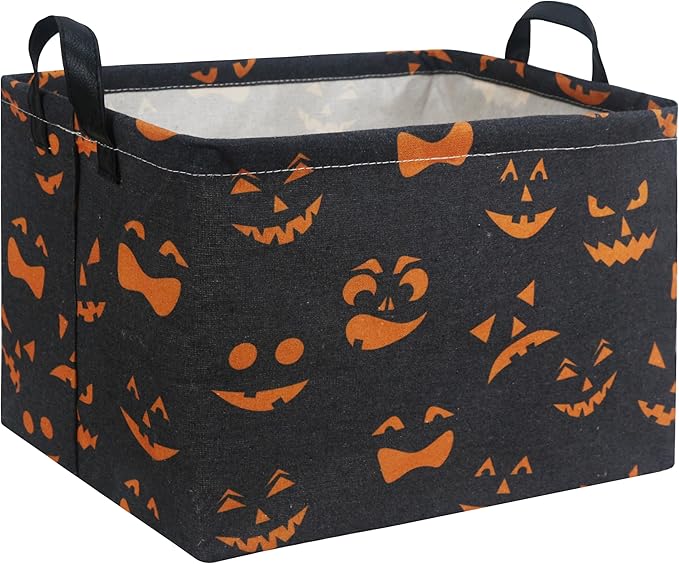 HIYAGON Rectangular Halloween Basket for Boys and Girls Kids Trick or Treat Pumpkin Basket for Halloween Parties Cute Storage Bin Organizer Box Room Decor(Black Pumpkin)-Ruum Studio Home