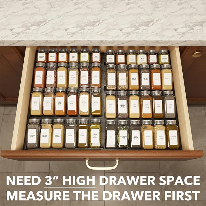 SpaceAid Bamboo Black Spice Drawer Organizer, (Need 3" Deep Drawer) Expandable 4 Tier Spices Rack for Cabinet, Kitchen Seasoning Storage Insert (Jars Not Included, From 12" to 23" Wide)-Ruum Studio Home