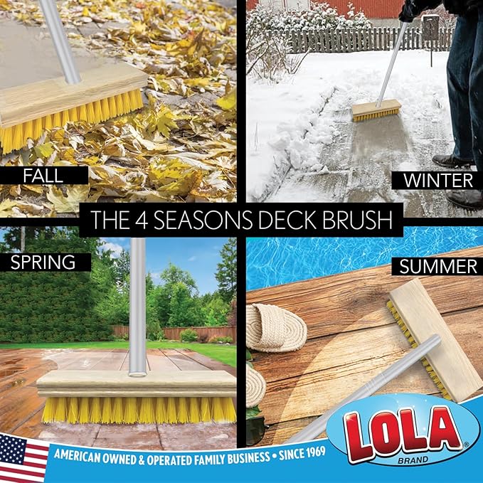 Lola Products Deck Scrub Brush Broom, 9" x 3.5" Wide, Durable Bristles Remove Dirt, Grime, Grout, Leaves, Snow on Patios, Decks, Wet or Dry, 9 Count-Ruum Studio Home