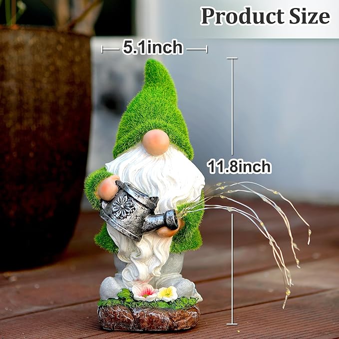 Flocked Solar Garden Gnomes Outdoor Statues-11.8‘’Outdoor Garden Decor-LED Outdoor Decor Light-Unique Housewarming Gifts Yard Art Sculptures for Patio Lawn Ornaments-Ruum Studio Home