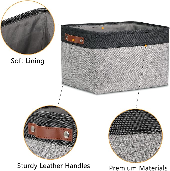DULLEMELO Fabric Baskets for Storage, Rectangular Fabric Storage Bins Collapsible, Perfect for Shelves, Closets, Nursery, Empty Gift Baskets (3-Pack Medium-15 inch X 11 inch X 9.5 inch , Black&Grey)-Ruum Studio Home