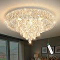 Modern Crystal Chandeliers for Dining Room LED Light Fixture Close to Ceiling Chandelier Flush Mount Ceiling Light Dimmable Lamp with Remote for Living Room Bedroom Hallway 2700K 6000K-Ruum Studio Home