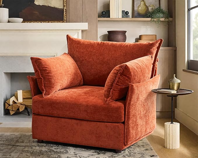 Terracotta Oversized Accent Chair, Upholstered Modern Sofa Chair with Removable Backrest & Detachable Cover, 24.5" Deep Seat Large Reading Armchair-Ruum Studio Home