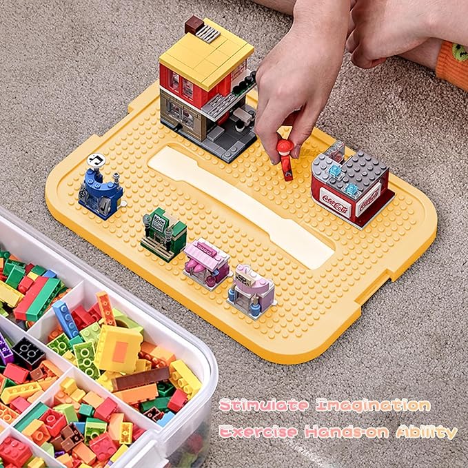Toys Organizer Storage Case for Lego Box Kids Toy Stackable Building Blocks with Lids Bins Adjustable Lego Storage Containers Plastic Toy Box 2 Layer (Lemon)-Ruum Studio Home