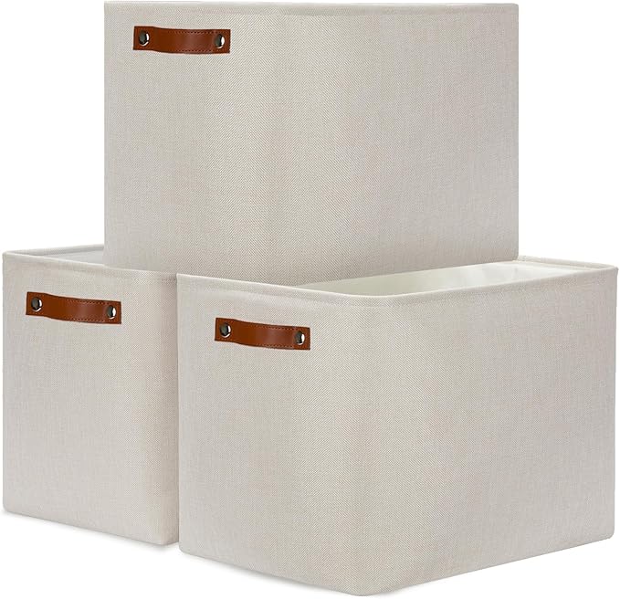 DULLEMELO Large Storage Baskets, Fabric Storage Bins for Organizing Clothes, Large Storage Bins with Handles for Shelves Closet Organizers, Fabric Storage Baskets for Toy Organizers(Beige)-Ruum Studio Home