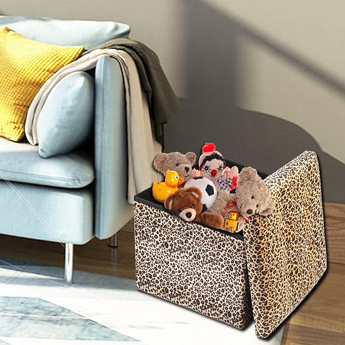 ALASDO Ottoman Storage Ottoman Footrest Stool Small Ottoman with Storage Foldable Ottoman Foot Rest Footstool Bench for Living Room 17x13x13inches Leopard Print-Ruum Studio Home