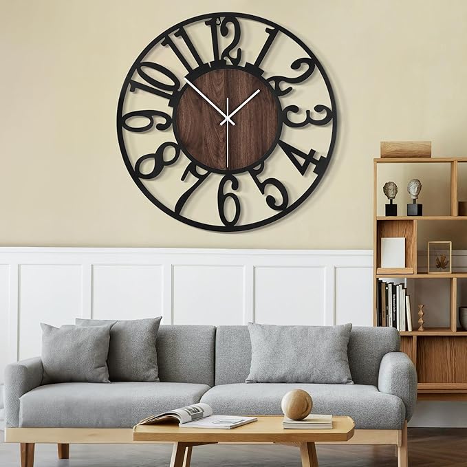LEIKE 32" Oversized Large Wall Clocks,Silent,Non Ticking,Battery Operated Modern Round Big Wood Decorative Metal Wall Clock for Living Room, Bedroom,Kitchen,Farmhouse,Office Decor - Black,32 Inch-Ruum Studio Home