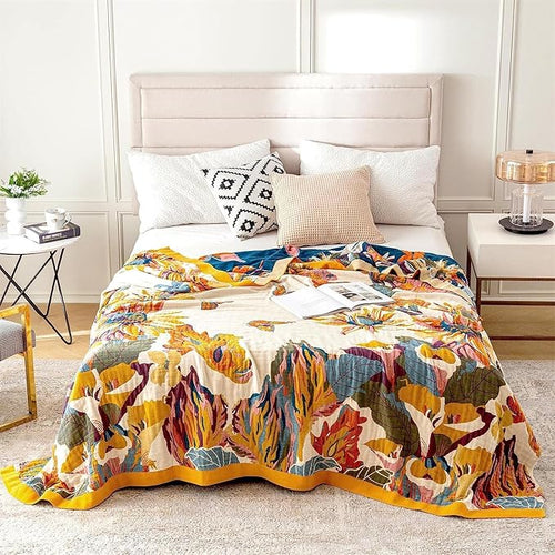 100% Cotton Throw Blanket for Bed Couch Summer 98''x 98'' Super Soft Muslin Blankets Warm Boho Quilt Lightweight Farmhouse Decorative Bed Blankets-Ruum Studio Home